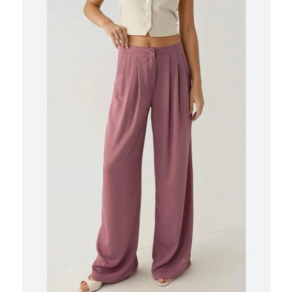 Zara Mauve Rose Pink High Waist Wide Leg Trousers Women’s Size Medium - Picture 1 of 8